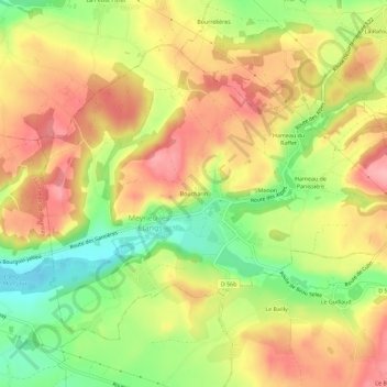 Mapa topográfico Boucharin, altitud, relieve