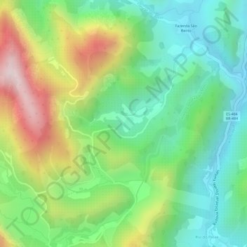 Mapa topográfico Caparaó, altitud, relieve