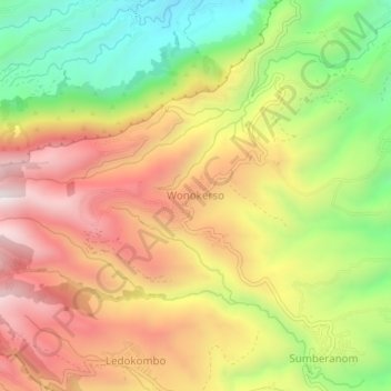 Mapa topográfico Wonokerso, altitud, relieve