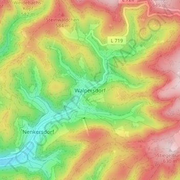 Mapa topográfico Walpersdorf, altitud, relieve