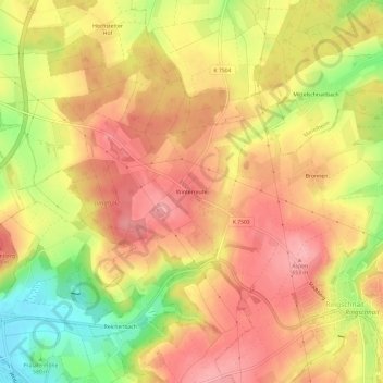 Mapa topográfico Winterreute, altitud, relieve