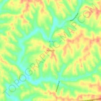 Mapa topográfico Ashbrook, altitud, relieve