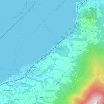 Mapa topográfico Montesole, altitud, relieve