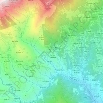 Mapa topográfico Canova, altitud, relieve