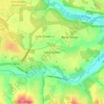 Mapa topográfico Letty Green, altitud, relieve