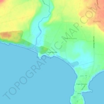 Mapa topográfico Capo Piccolo, altitud, relieve