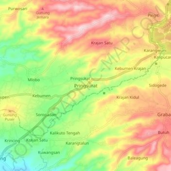 Mapa topográfico Pringsurat, altitud, relieve