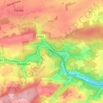 Mapa topográfico Maredsous, altitud, relieve