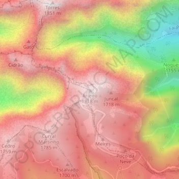 Mapa topográfico Pico do Areeiro, altitud, relieve