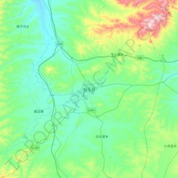 Mapa topográfico 右玉县, altitud, relieve