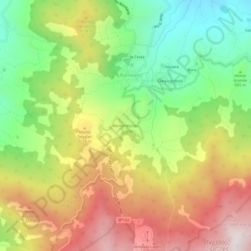 Mapa topográfico Montemiscoso, altitud, relieve