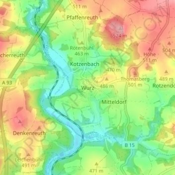 Mapa topográfico Wurz, altitud, relieve