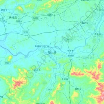 Mapa topográfico 铅山县, altitud, relieve