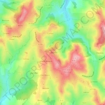 Mapa topográfico La Pendue, altitud, relieve