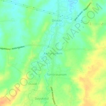 Mapa topográfico Kedungadem, altitud, relieve