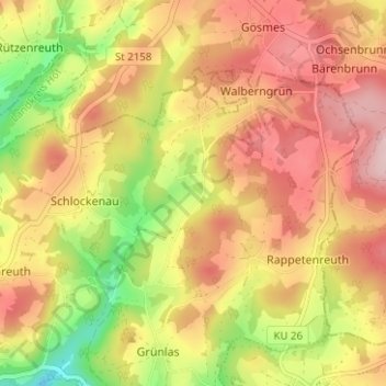 Mapa topográfico Hüttenbach, altitud, relieve
