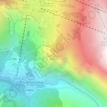Mapa topográfico Les Perrons, altitud, relieve