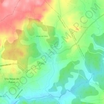 Mapa topográfico Alhais, altitud, relieve
