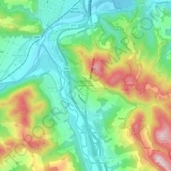 Mapa topográfico Battedizzetto, altitud, relieve