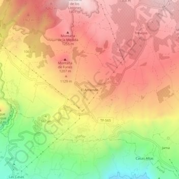 Mapa topográfico El Arriendo, altitud, relieve