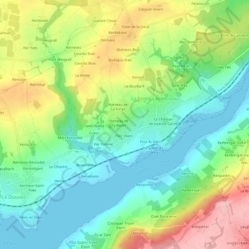 Mapa topográfico Streat Nevez, altitud, relieve