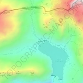 Mapa topográfico Montespluga, altitud, relieve