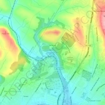 Mapa topográfico Upper Glasgow, altitud, relieve