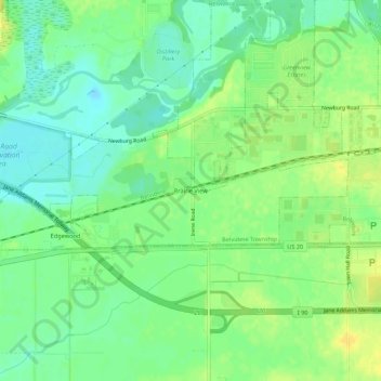 Mapa topográfico Prairie View, altitud, relieve