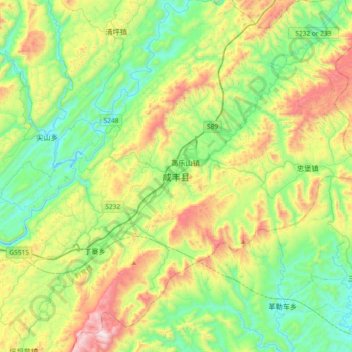 Mapa topográfico 咸丰县, altitud, relieve