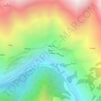 Mapa topográfico Tham, altitud, relieve