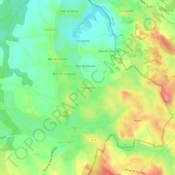 Mapa topográfico Frespech, altitud, relieve