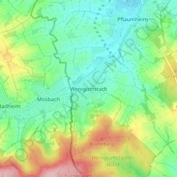 Mapa topográfico Wenigumstadt, altitud, relieve