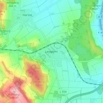 Mapa topográfico Lenglern, altitud, relieve