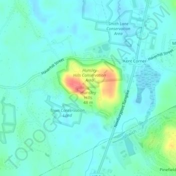 Mapa topográfico Hunsley Hills, altitud, relieve