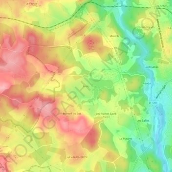 Mapa topográfico Ponty, altitud, relieve