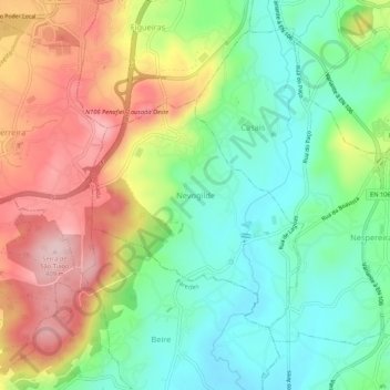 Mapa topográfico Nevogilde, altitud, relieve