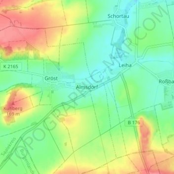 Mapa topográfico Almsdorf, altitud, relieve