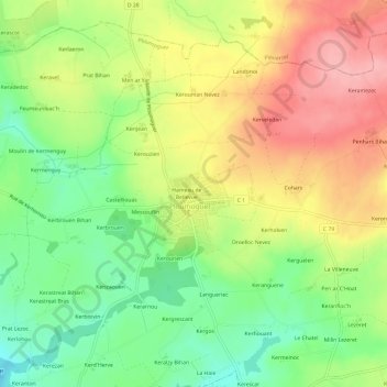 Mapa topográfico Kerouman, altitud, relieve