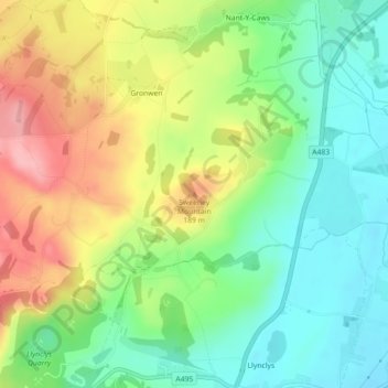 Mapa topográfico Sweeney Mountain, altitud, relieve