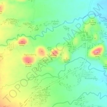 Mapa topográfico Gunung Guntur, altitud, relieve