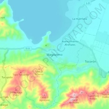 Mapa topográfico Magdaleno, altitud, relieve