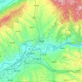 Mapa topográfico 平陆县, altitud, relieve