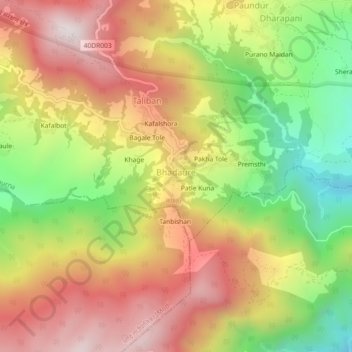 Mapa topográfico Deurali, altitud, relieve