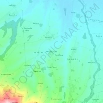Mapa topográfico Montebolzone, altitud, relieve