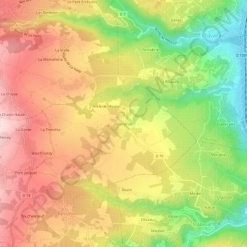 Mapa topográfico Gencenas, altitud, relieve