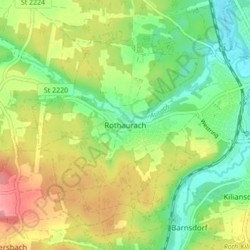 Mapa topográfico Rothaurach, altitud, relieve