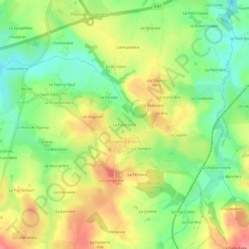 Mapa topográfico La Pallardière, altitud, relieve