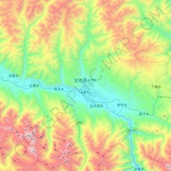 Mapa topográfico 甘孜县, altitud, relieve