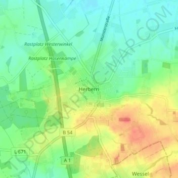 Mapa topográfico Herbern, altitud, relieve