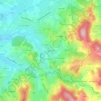 Mapa topográfico Les Crozes, altitud, relieve